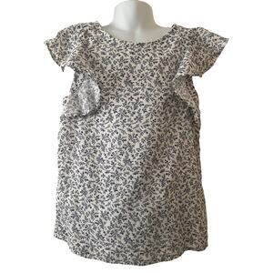 Polo Ralph Lauren Kids Girls Size 10 Flowers Blue White Ruffle Sleeve Shirt